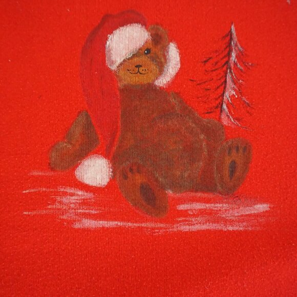 Vintage Jerzees Red Teddy Bear Christmas Sweatshirt Festive Holiday Santa Hat  L - Picture 8 of 10